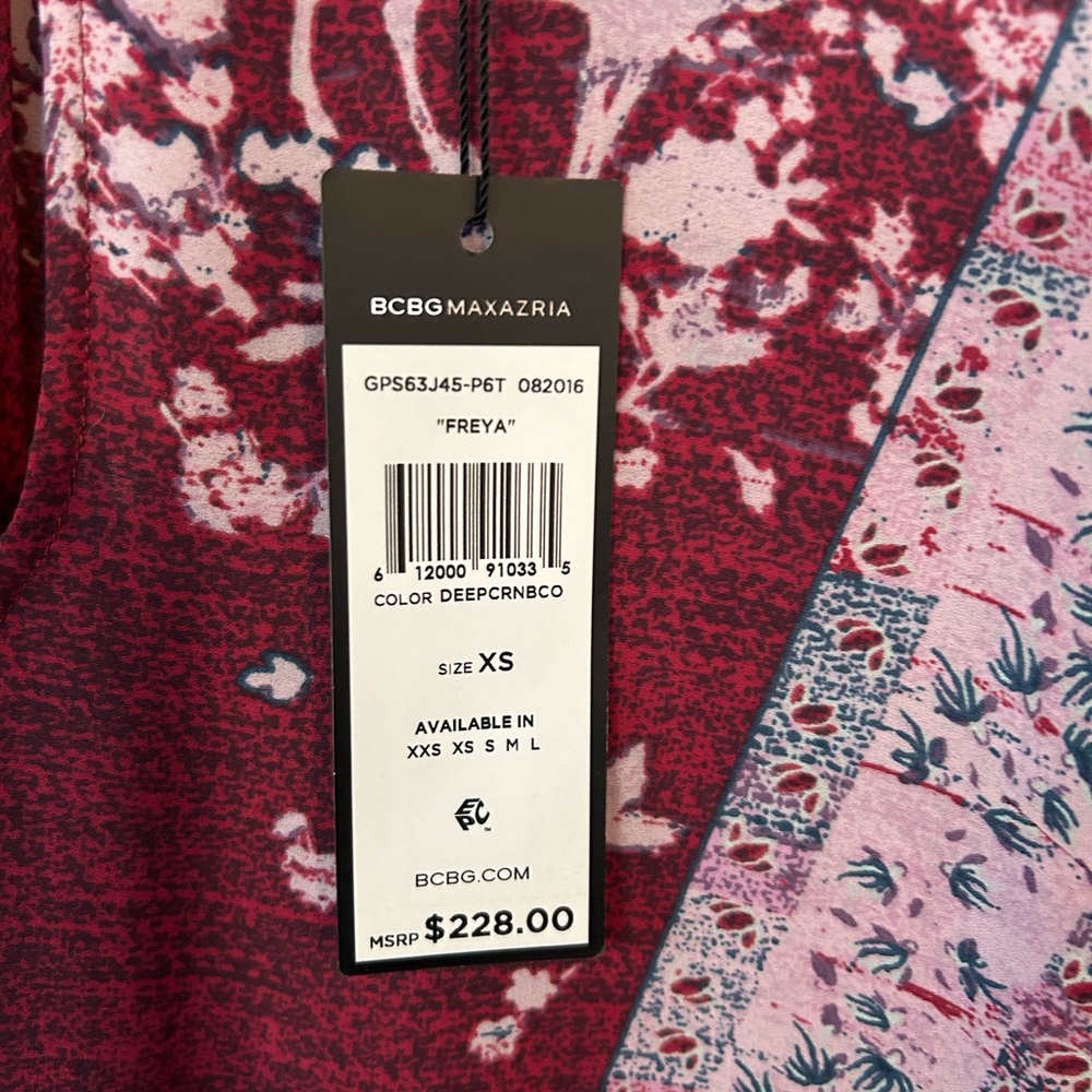 NWT BCBGMAXAZRIA Freya Sheer Boho Shift Dress | Print | XXS - Picture 5 of 8